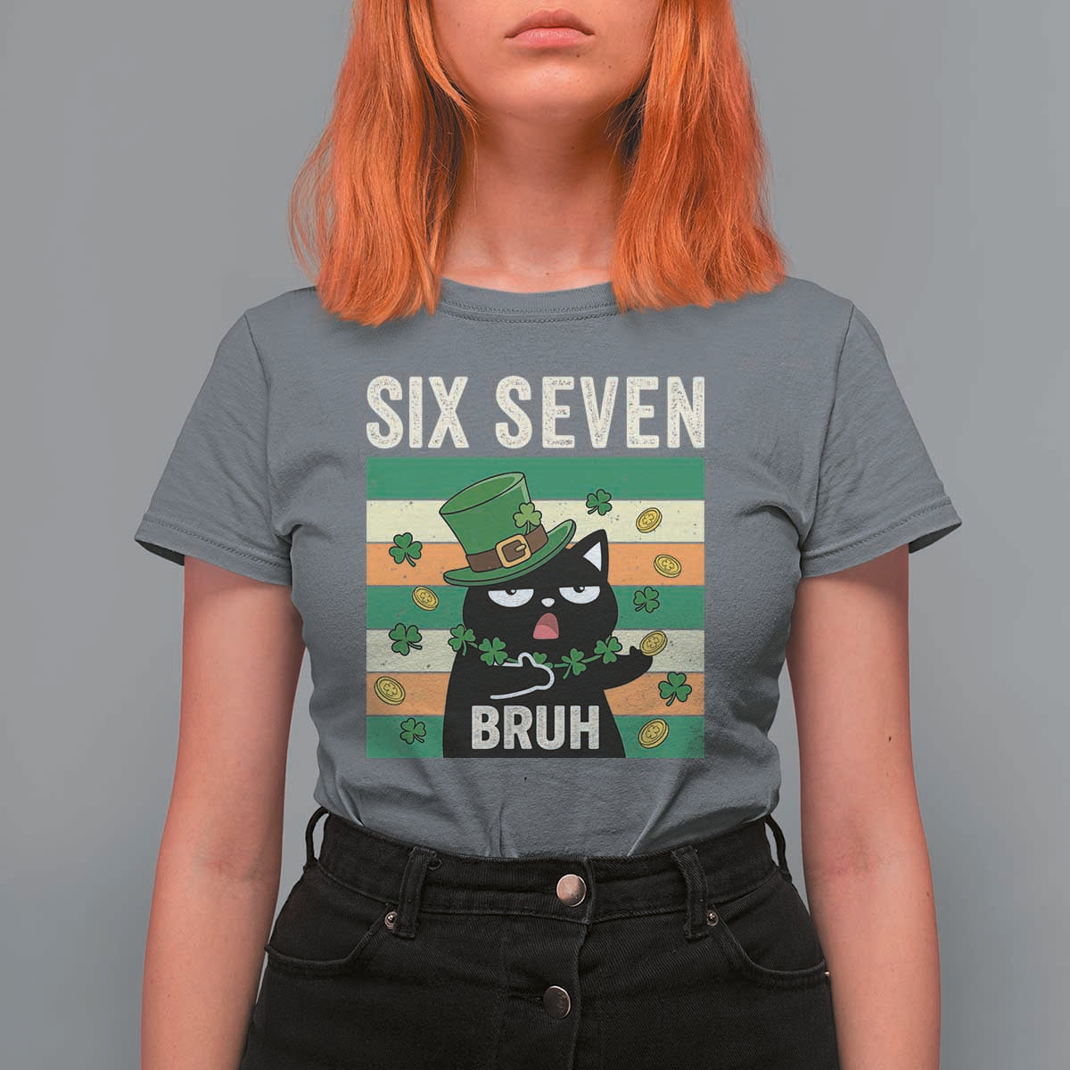 67 Bruh St Patricks Day T Shirt For Women Funny Cat Bruh Six Seven Meme