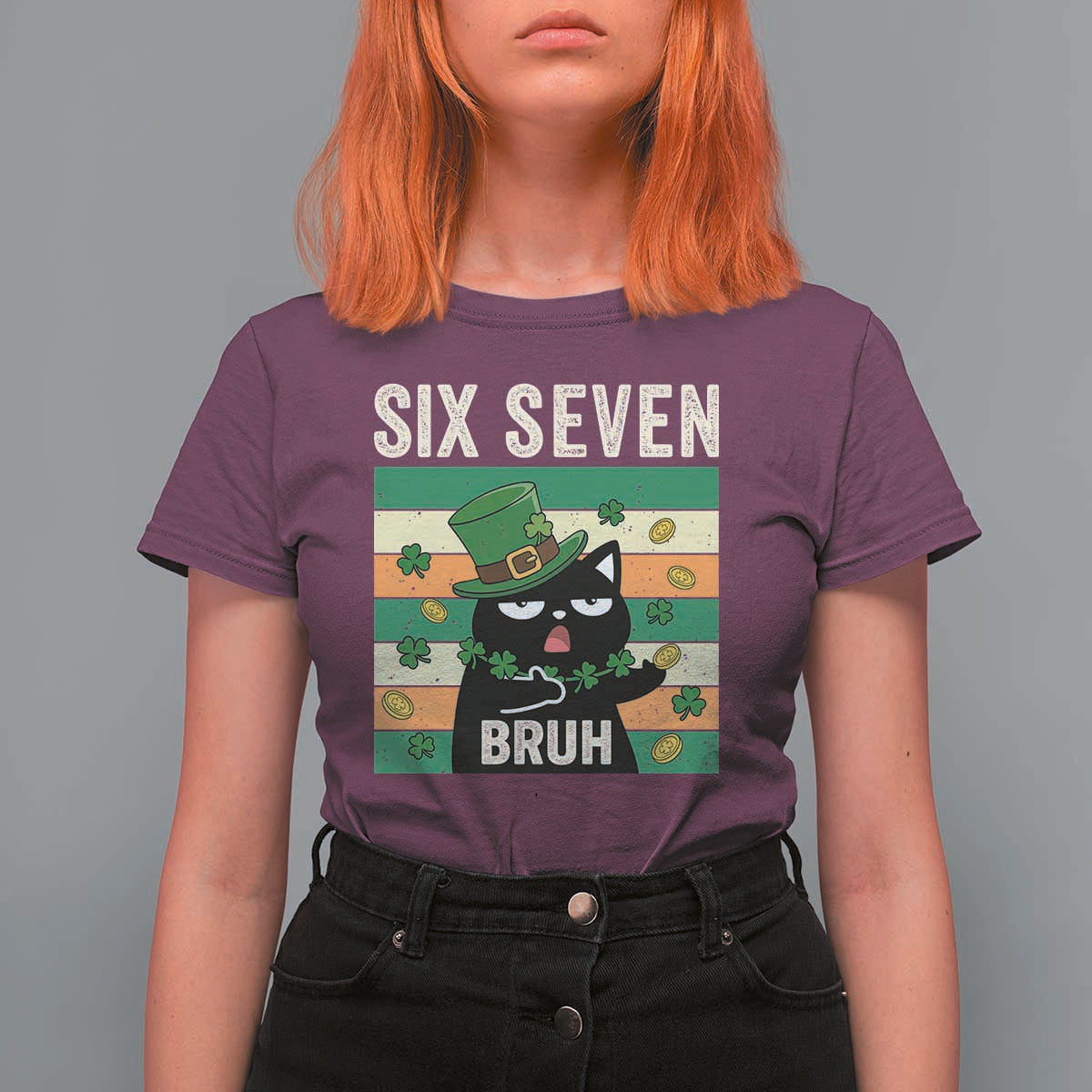 67 Bruh St Patricks Day T Shirt For Women Funny Cat Bruh Six Seven Meme