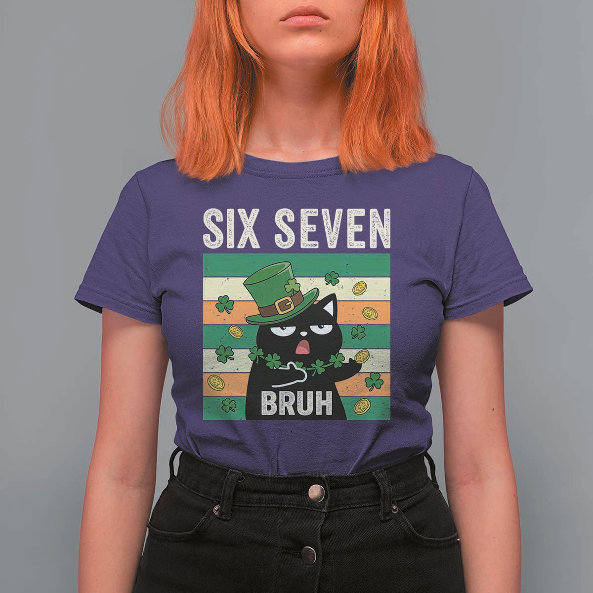 67 Bruh St Patricks Day T Shirt For Women Funny Cat Bruh Six Seven Meme