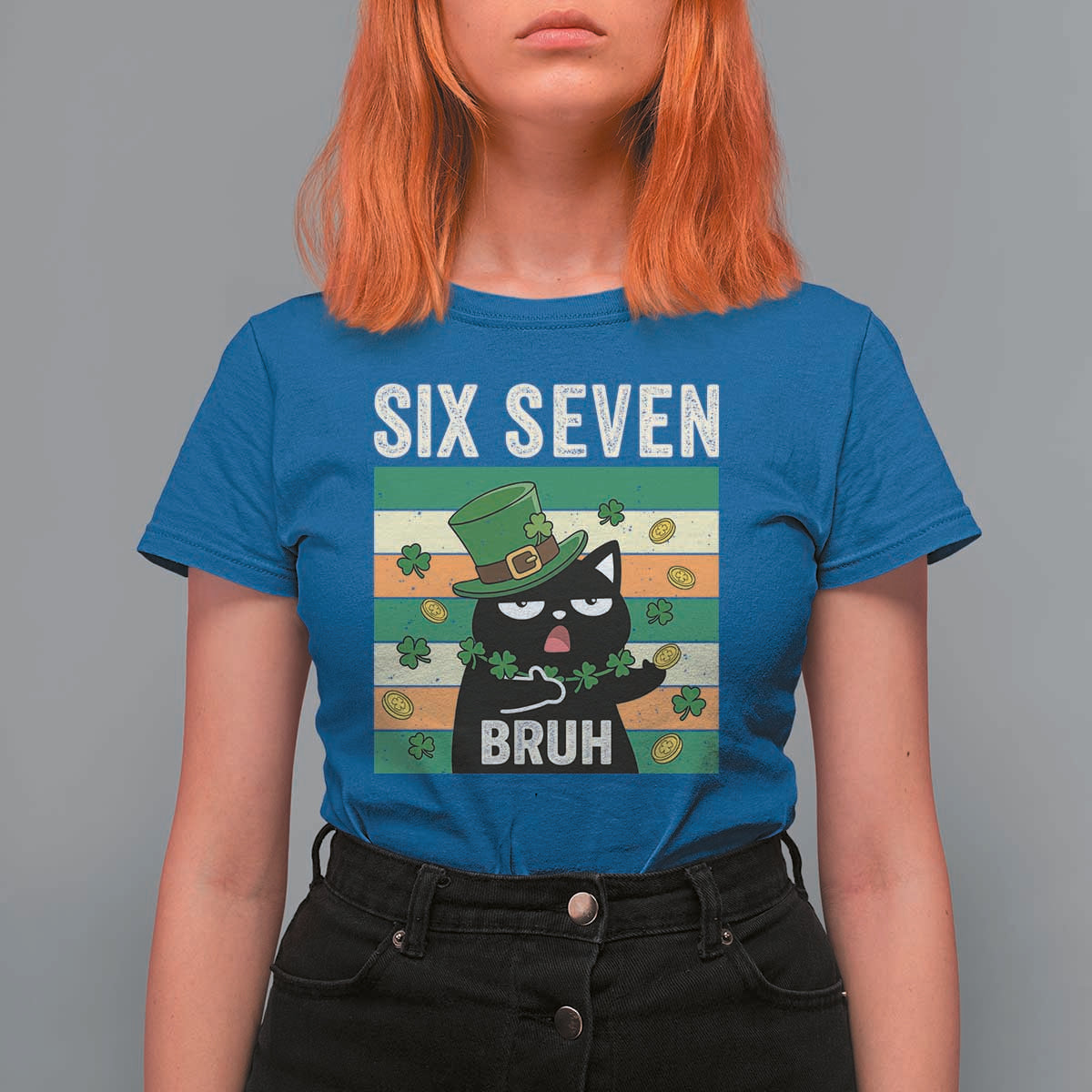 67 Bruh St Patricks Day T Shirt For Women Funny Cat Bruh Six Seven Meme