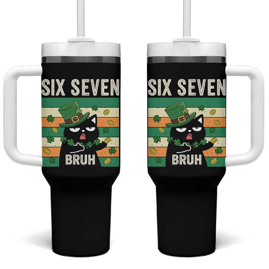 67 Bruh St Patricks Day Tumbler With Handle Funny Cat Bruh Six Seven Meme