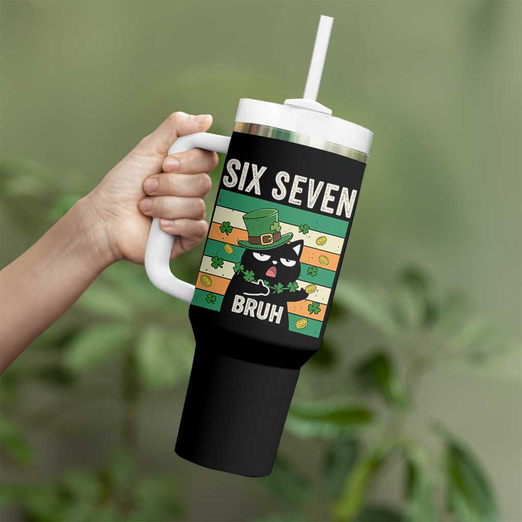 67 Bruh St Patricks Day Tumbler With Handle Funny Cat Bruh Six Seven Meme