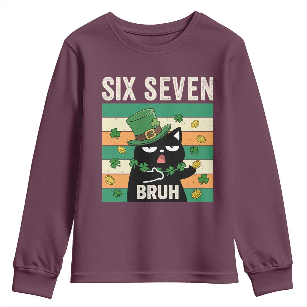 67 Bruh St Patricks Day Youth Sweatshirt Funny Cat Bruh Six Seven Meme