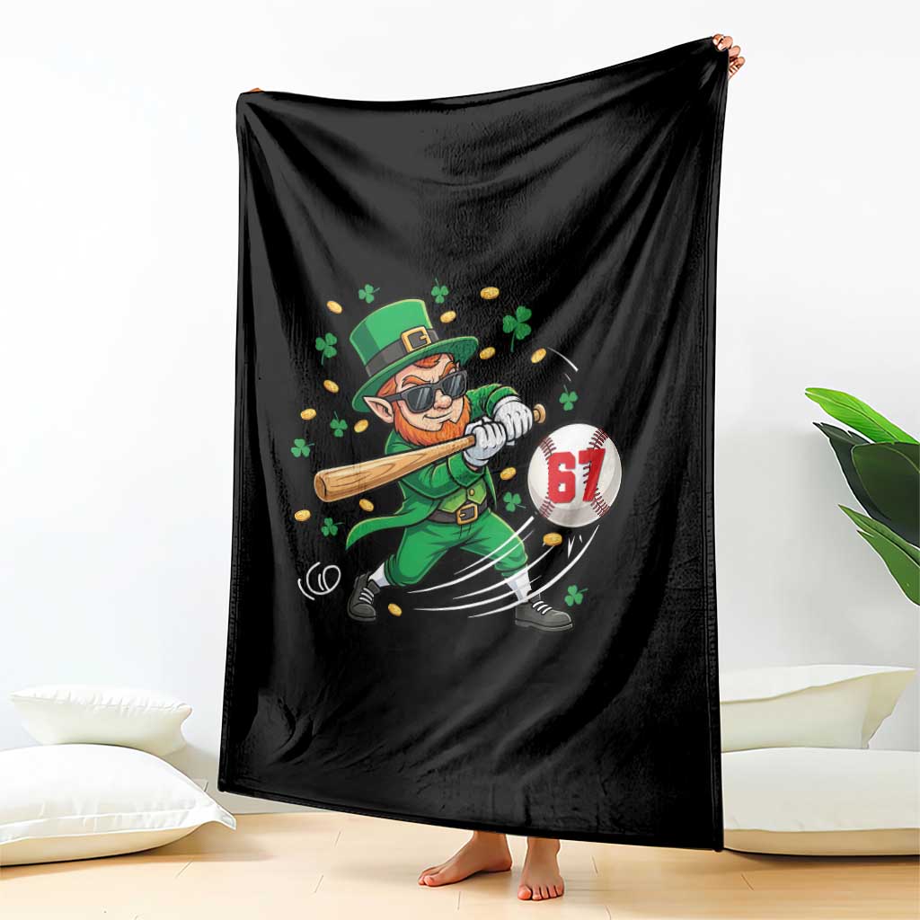 67 St Patricks Day Throw Blanket Funny Six Seven Leprechaun Playing Baseball Meme