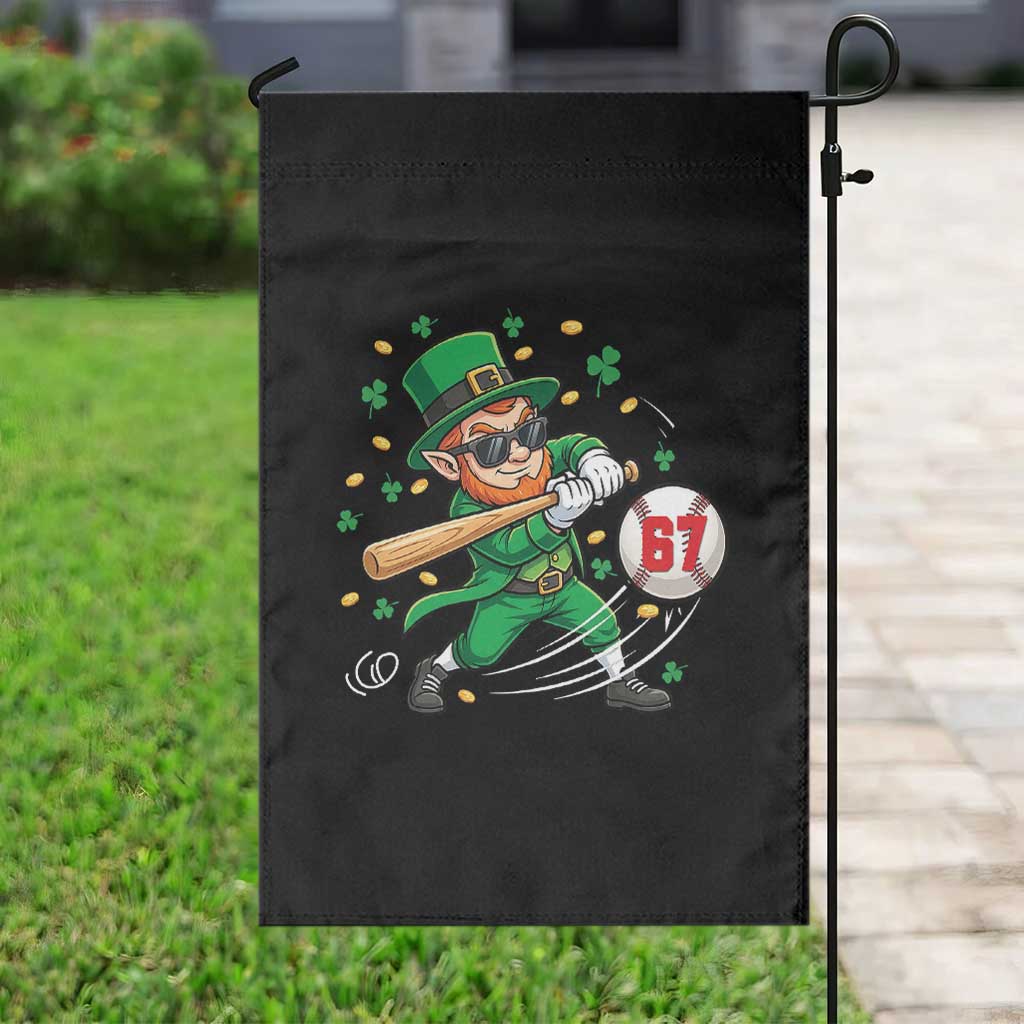 67 St Patricks Day Garden Flag Funny Six Seven Leprechaun Playing Baseball Meme