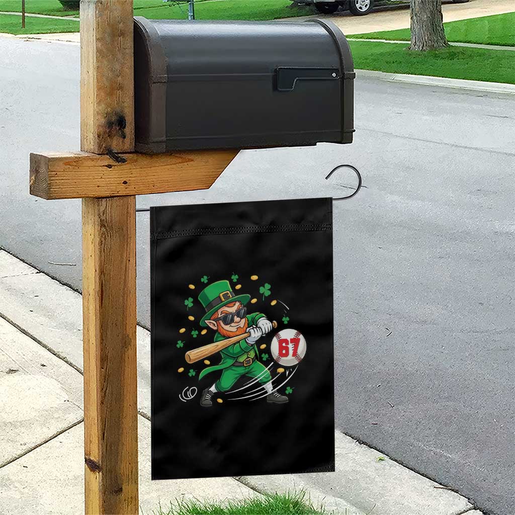 67 St Patricks Day Garden Flag Funny Six Seven Leprechaun Playing Baseball Meme