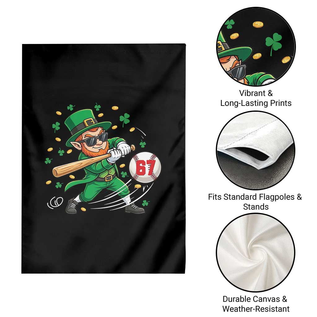 67 St Patricks Day Garden Flag Funny Six Seven Leprechaun Playing Baseball Meme