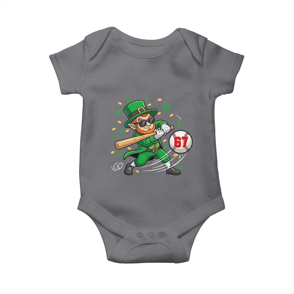67 St Patricks Day Baby Onesie Funny Six Seven Leprechaun Playing Baseball Meme