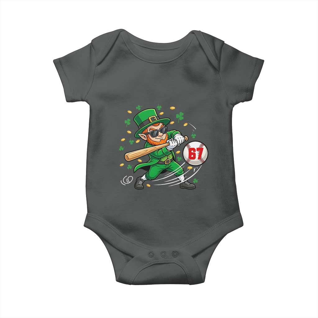 67 St Patricks Day Baby Onesie Funny Six Seven Leprechaun Playing Baseball Meme