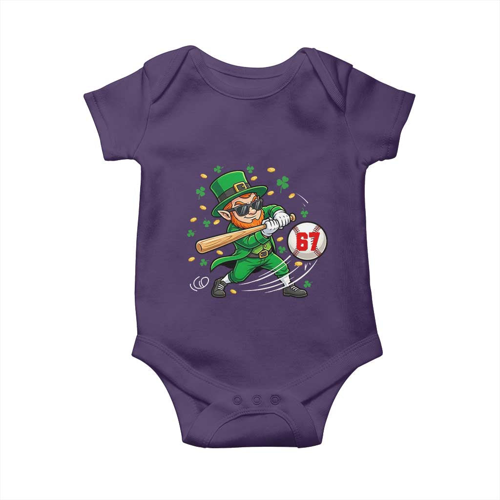 67 St Patricks Day Baby Onesie Funny Six Seven Leprechaun Playing Baseball Meme