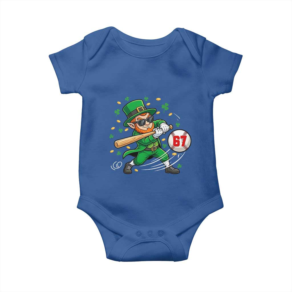 67 St Patricks Day Baby Onesie Funny Six Seven Leprechaun Playing Baseball Meme