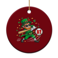 67 St Patricks Day Ceramic Ornament Funny Six Seven Leprechaun Playing Baseball Meme
