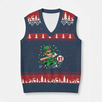 67 St Patricks Day V-Neck Knit Sweater Vest Funny Six Seven Leprechaun Playing Baseball Meme