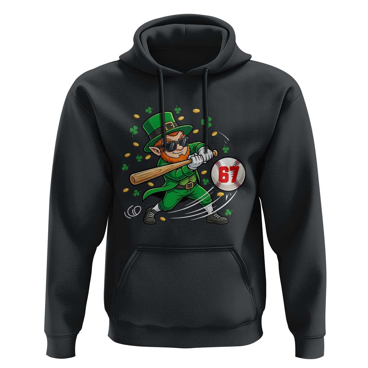 67 St Patricks Day Hoodie Funny Six Seven Leprechaun Playing Baseball Meme