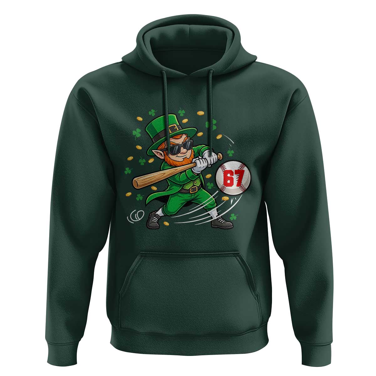 67 St Patricks Day Hoodie Funny Six Seven Leprechaun Playing Baseball Meme