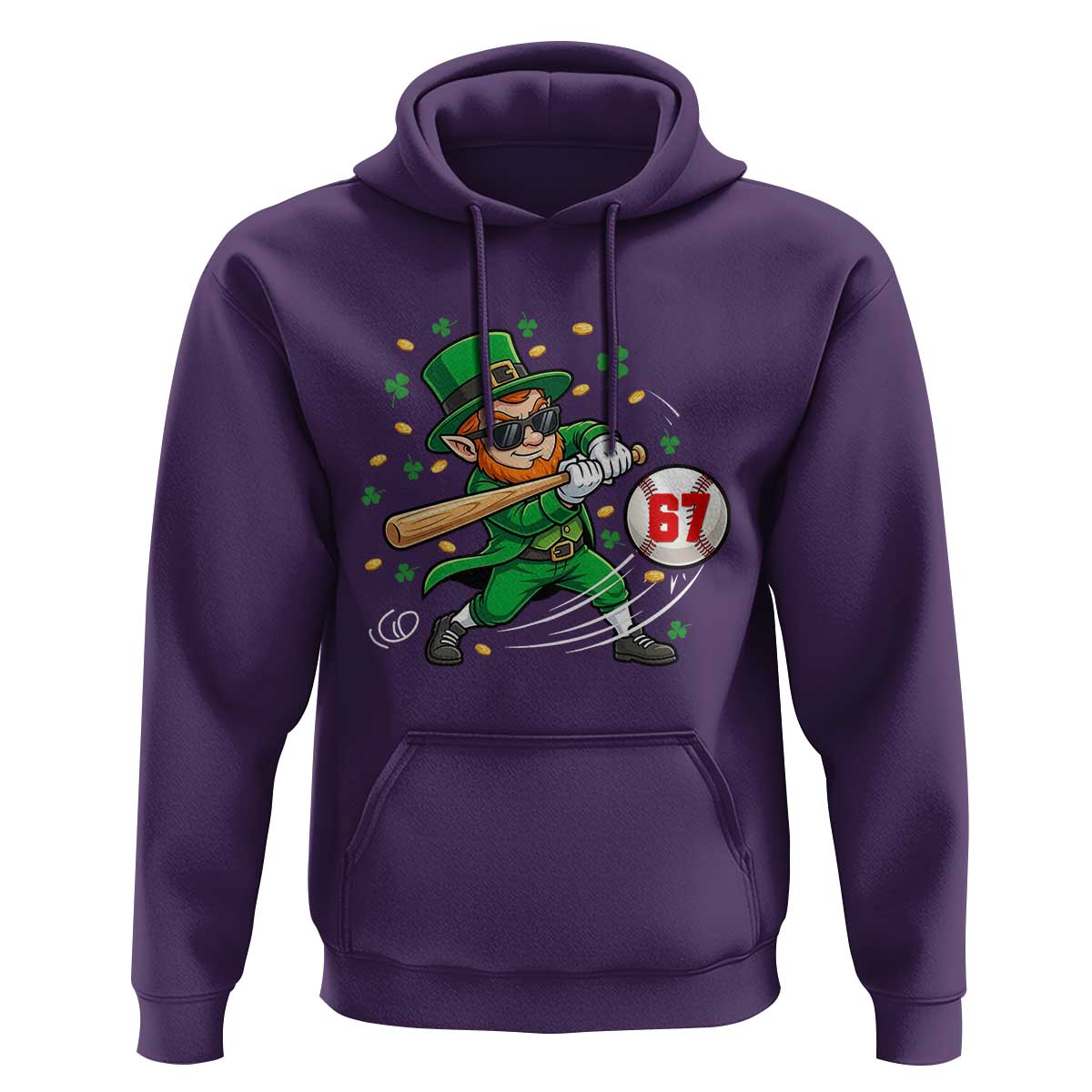 67 St Patricks Day Hoodie Funny Six Seven Leprechaun Playing Baseball Meme