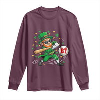 67 St Patricks Day Long Sleeve Shirt Funny Six Seven Leprechaun Playing Baseball Meme