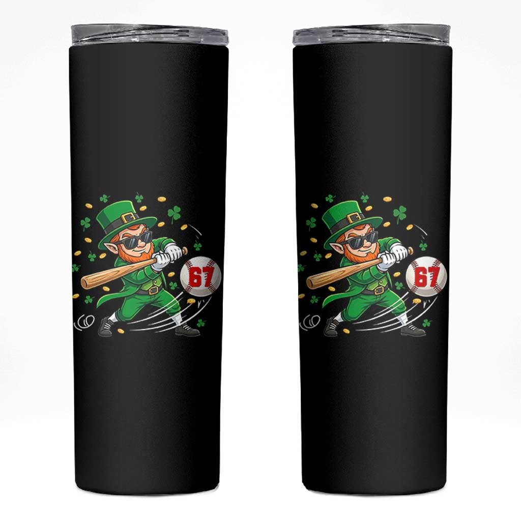 67 St Patricks Day Skinny Tumbler Funny Six Seven Leprechaun Playing Baseball Meme