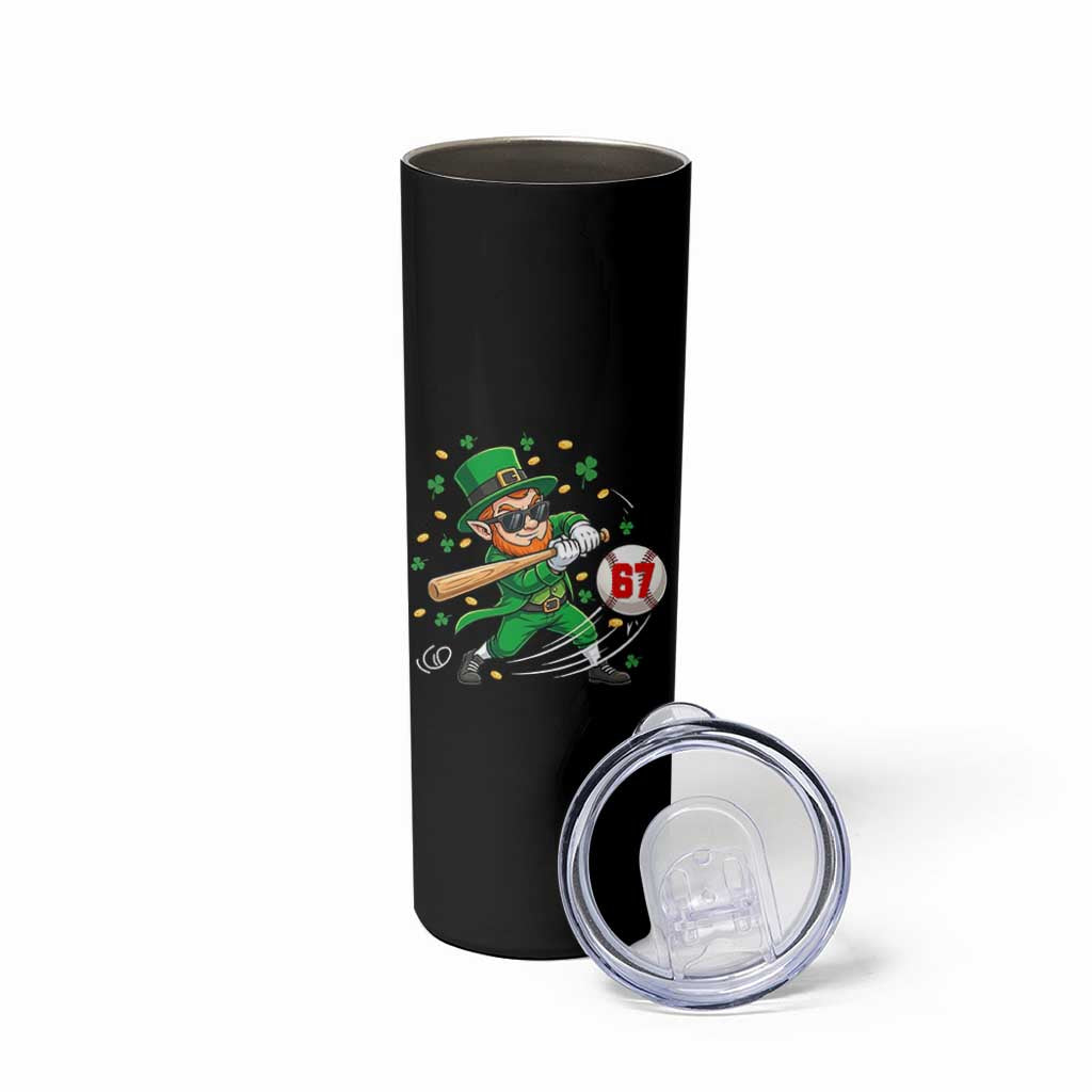 67 St Patricks Day Skinny Tumbler Funny Six Seven Leprechaun Playing Baseball Meme