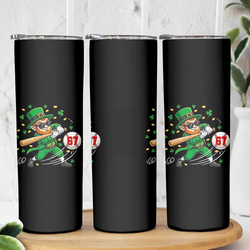 67 St Patricks Day Skinny Tumbler Funny Six Seven Leprechaun Playing Baseball Meme