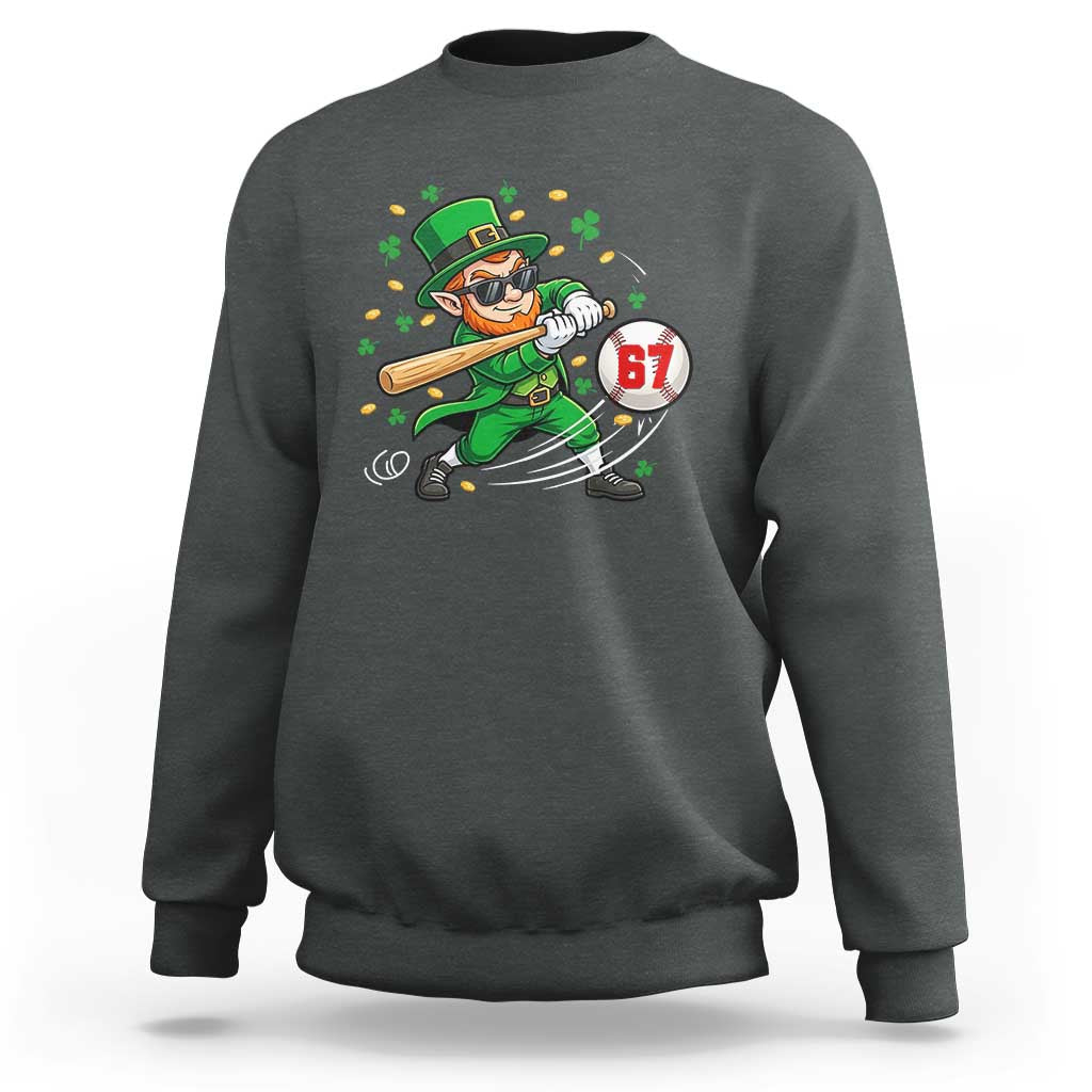 67 St Patricks Day Sweatshirt Funny Six Seven Leprechaun Playing Baseball Meme