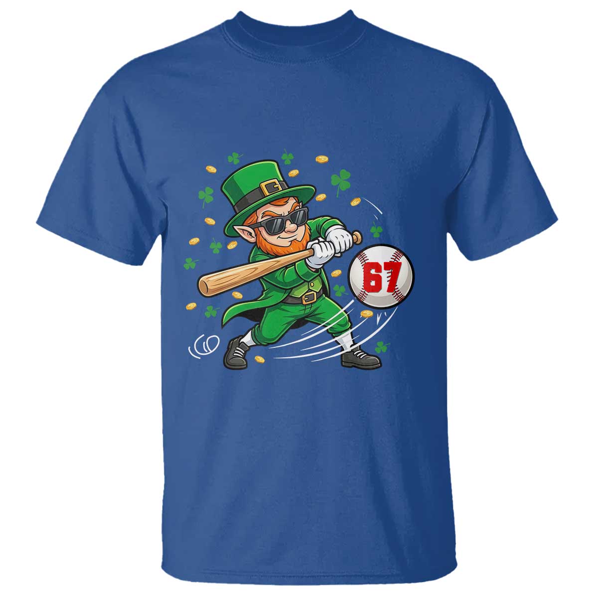 67 St Patricks Day T Shirt Funny Six Seven Leprechaun Playing Baseball Meme