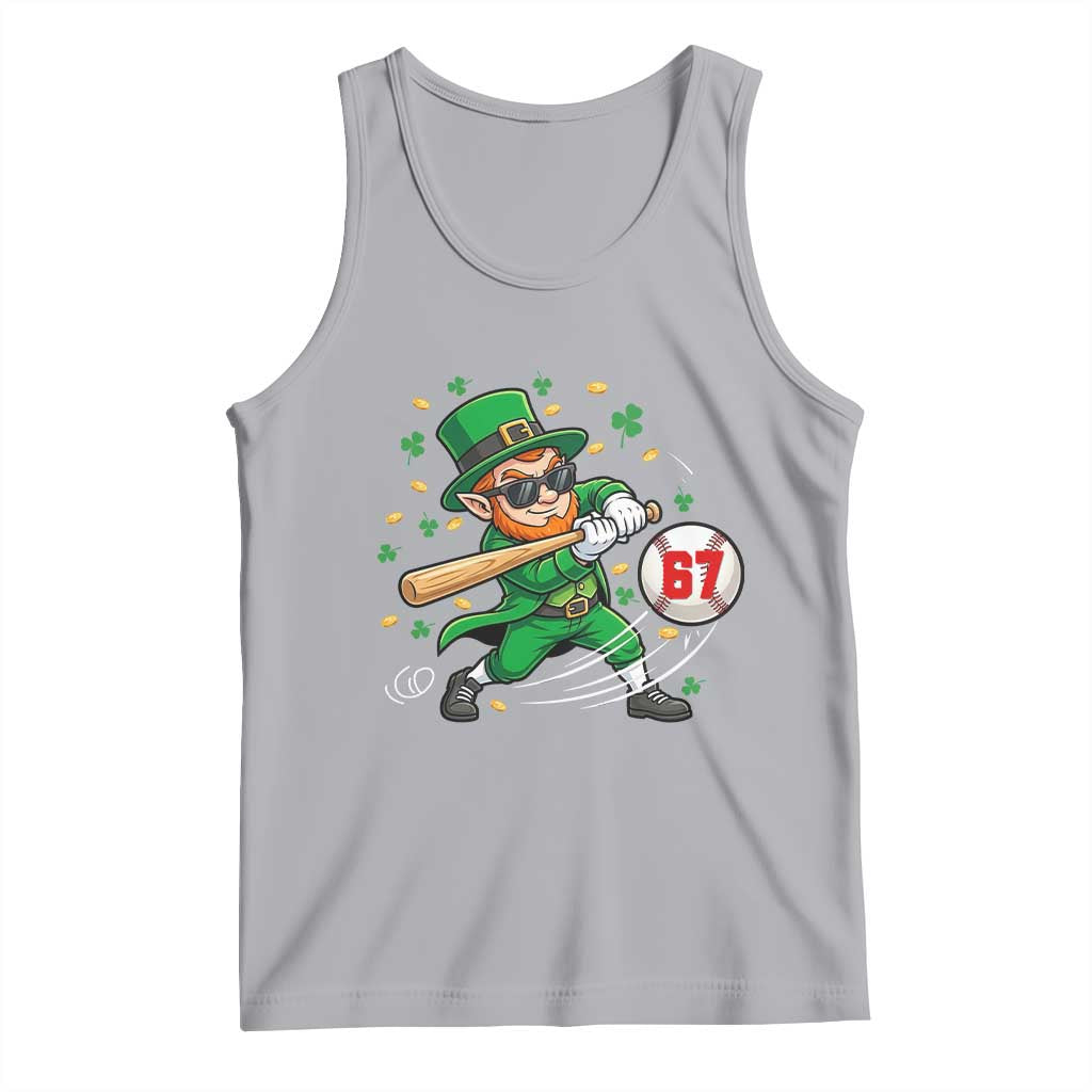 67 St Patricks Day Tank Top Funny Six Seven Leprechaun Playing Baseball Meme