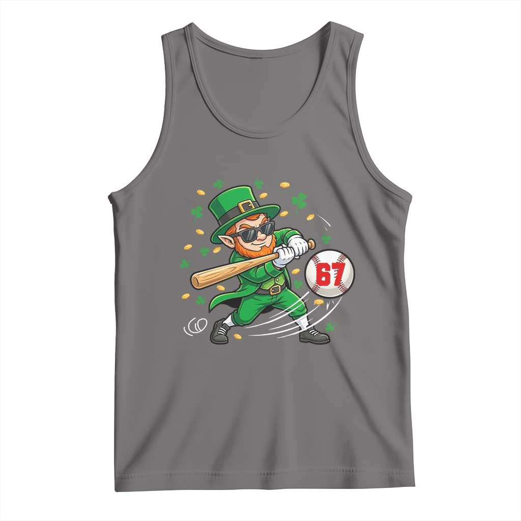 67 St Patricks Day Tank Top Funny Six Seven Leprechaun Playing Baseball Meme