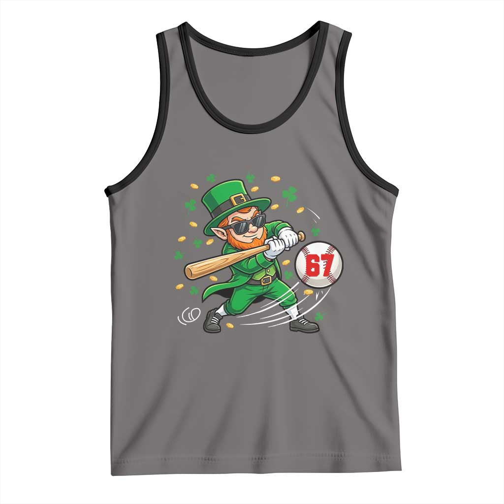 67 St Patricks Day Tank Top Funny Six Seven Leprechaun Playing Baseball Meme
