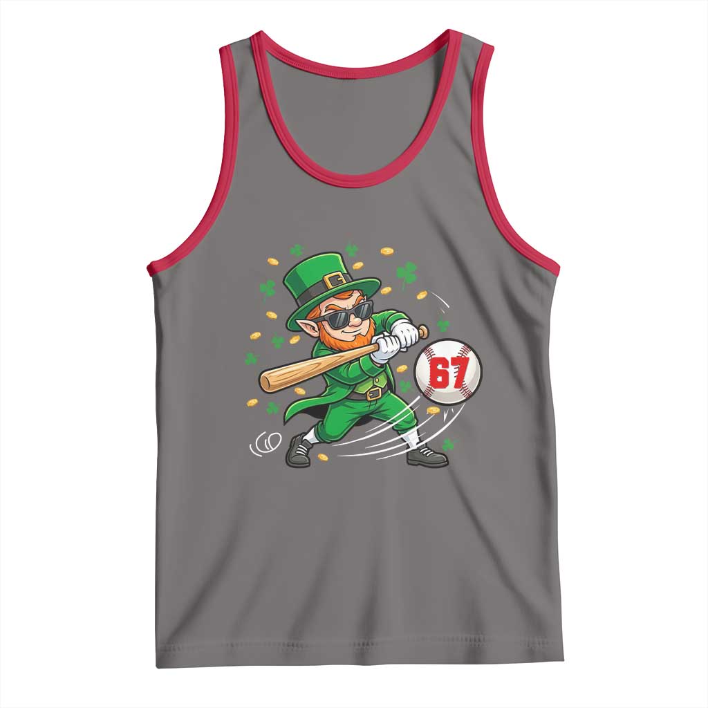 67 St Patricks Day Tank Top Funny Six Seven Leprechaun Playing Baseball Meme