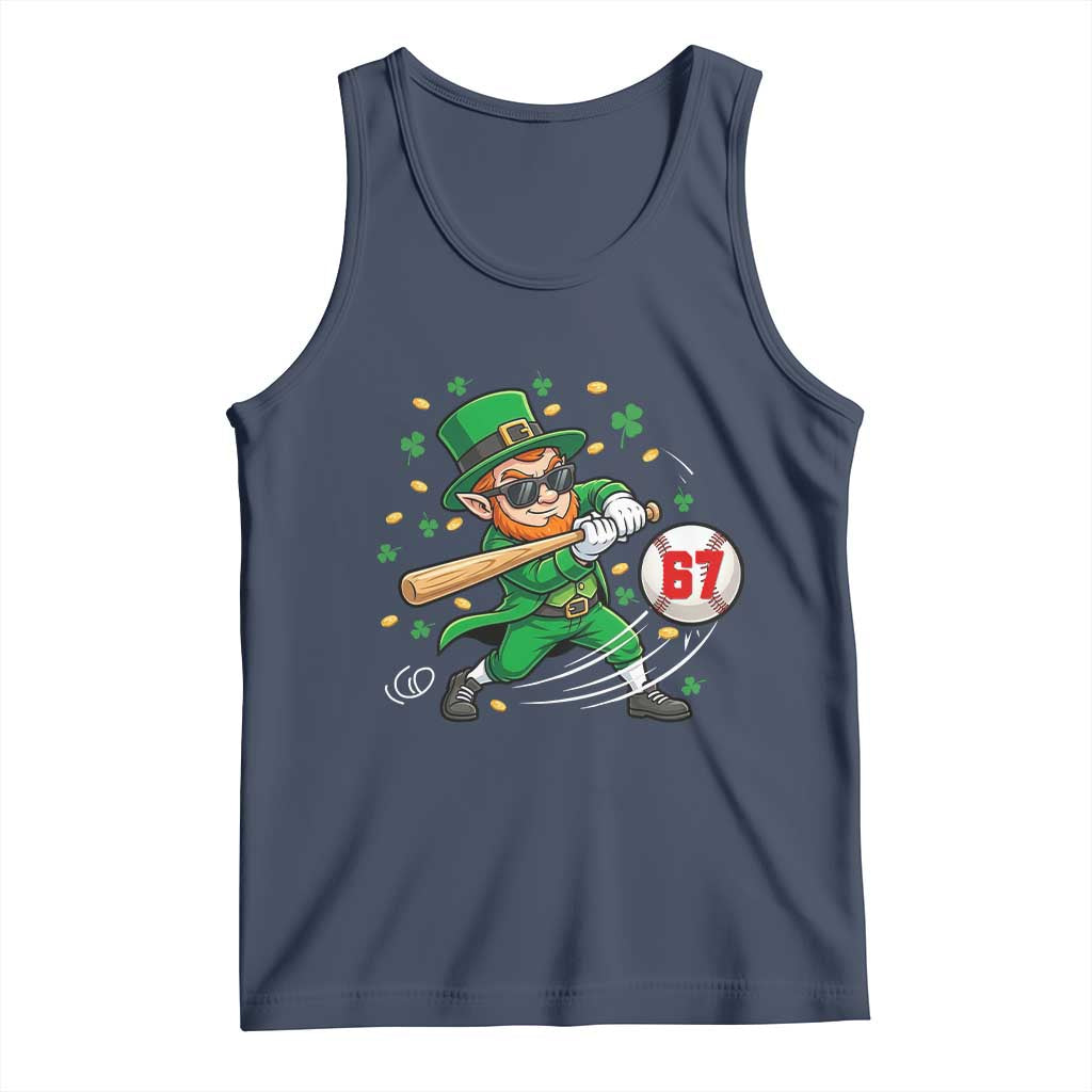 67 St Patricks Day Tank Top Funny Six Seven Leprechaun Playing Baseball Meme