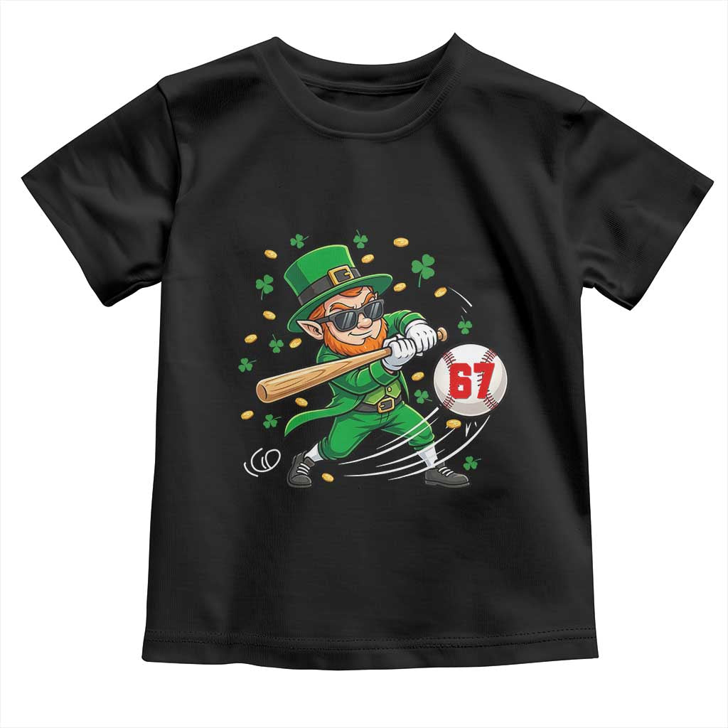 67 St Patricks Day Toddler T Shirt Funny Six Seven Leprechaun Playing Baseball Meme