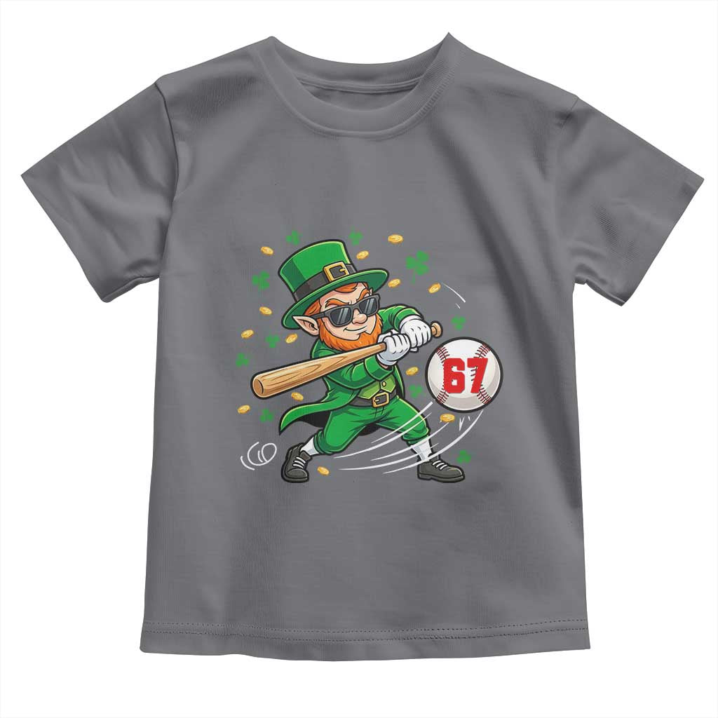 67 St Patricks Day Toddler T Shirt Funny Six Seven Leprechaun Playing Baseball Meme