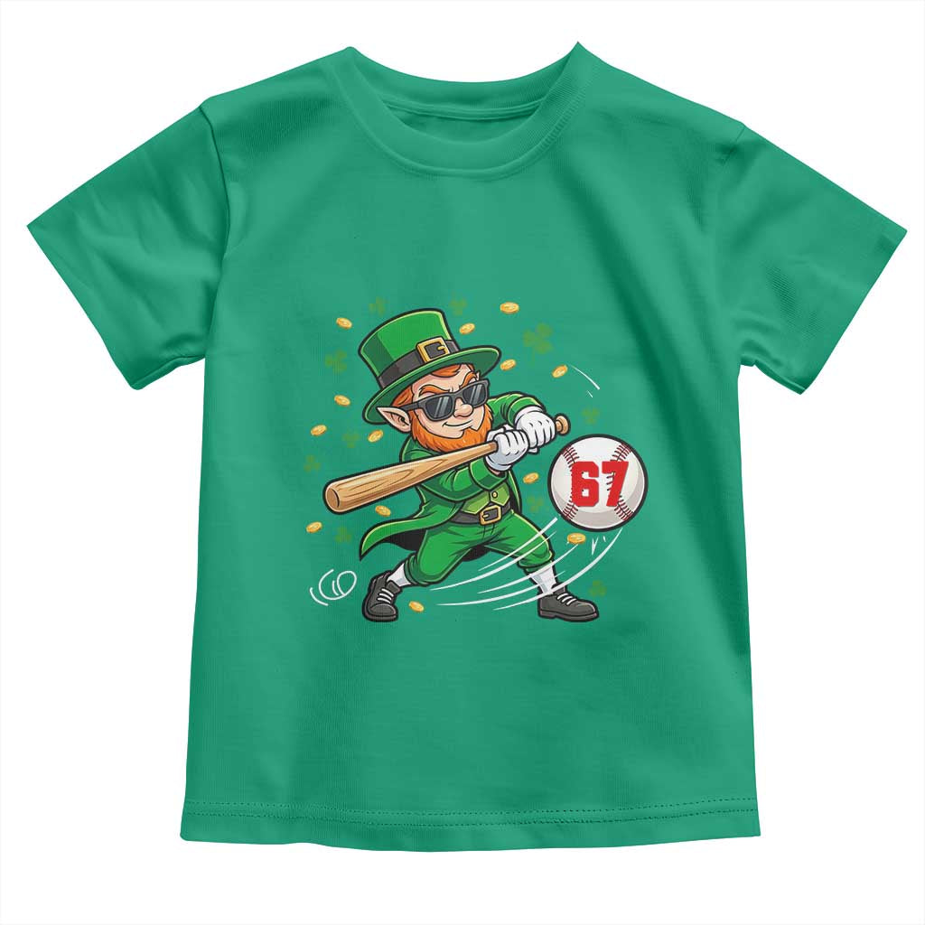67 St Patricks Day Toddler T Shirt Funny Six Seven Leprechaun Playing Baseball Meme