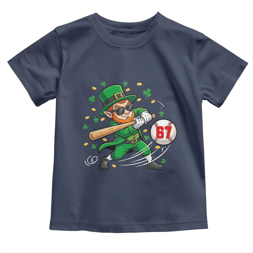 67 St Patricks Day Toddler T Shirt Funny Six Seven Leprechaun Playing Baseball Meme