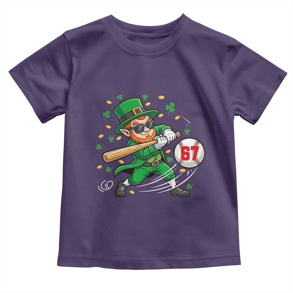 67 St Patricks Day Toddler T Shirt Funny Six Seven Leprechaun Playing Baseball Meme