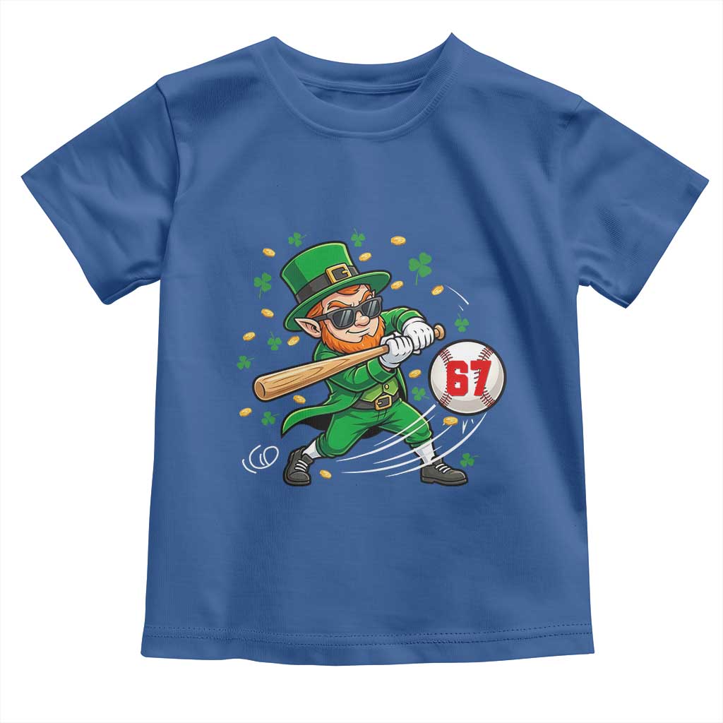 67 St Patricks Day Toddler T Shirt Funny Six Seven Leprechaun Playing Baseball Meme