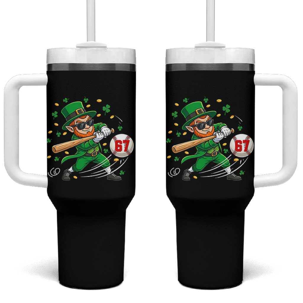 67 St Patricks Day Tumbler With Handle Funny Six Seven Leprechaun Playing Baseball Meme