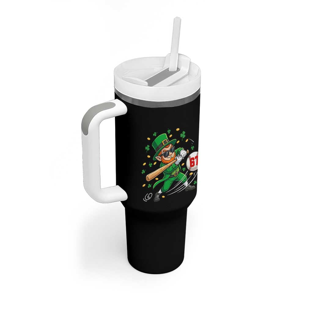 67 St Patricks Day Tumbler With Handle Funny Six Seven Leprechaun Playing Baseball Meme