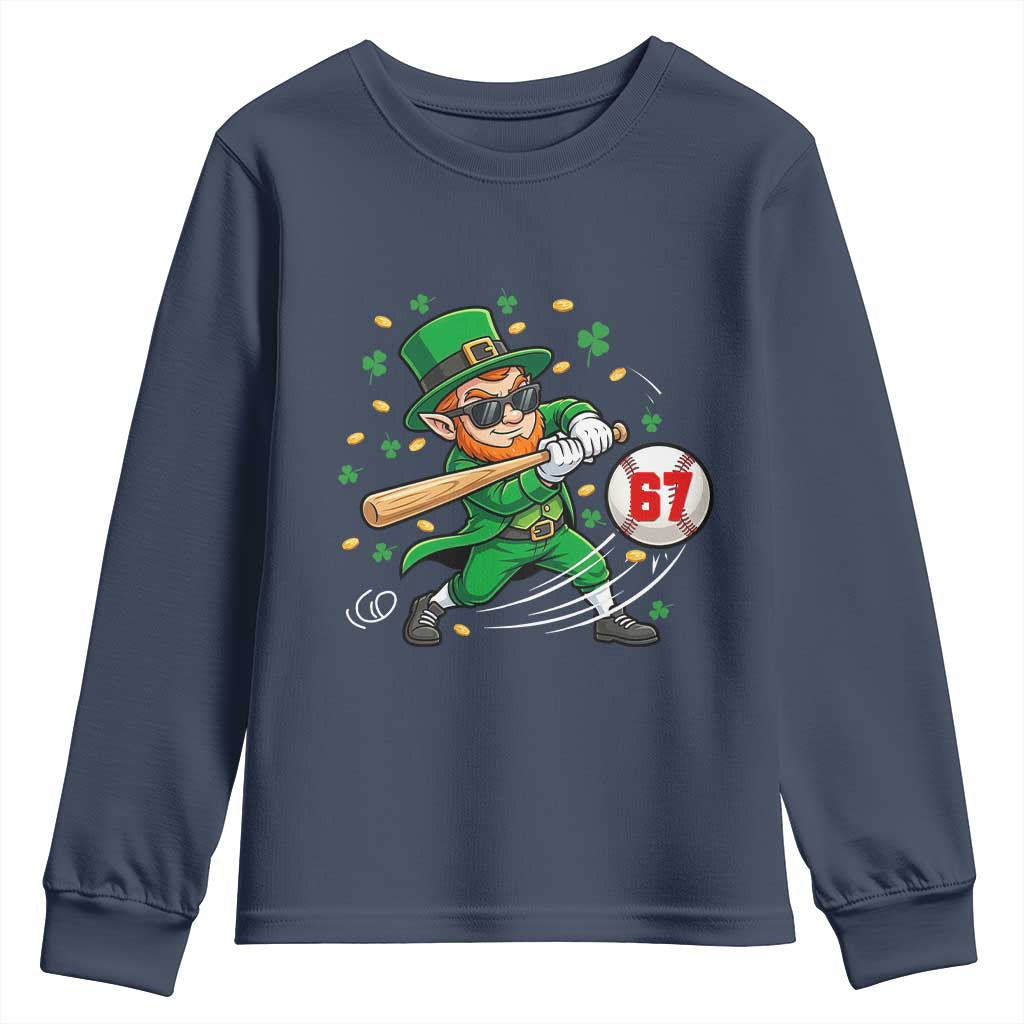67 St Patricks Day Youth Sweatshirt Funny Six Seven Leprechaun Playing Baseball Meme