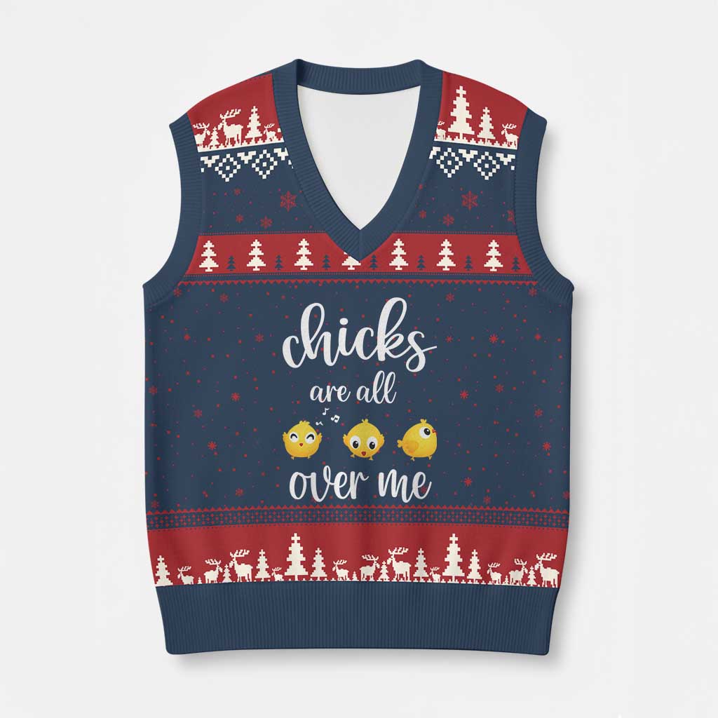 Chicks Are All Over Me V-Neck Knit Sweater Vest Funny Easter Kids