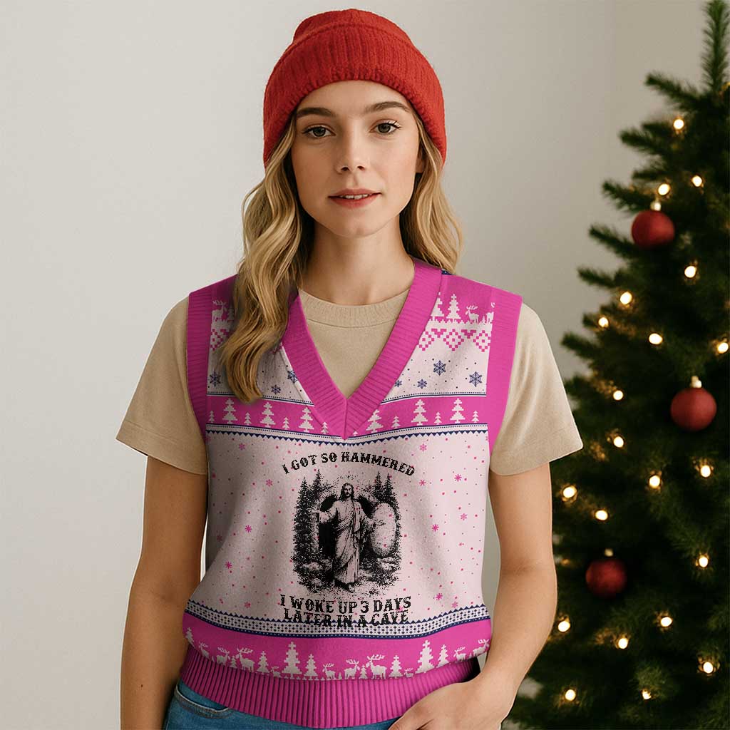 Christian Easter Jesus V-Neck Knit Sweater Vest I Got So Hammered Woke Up 3 Days
