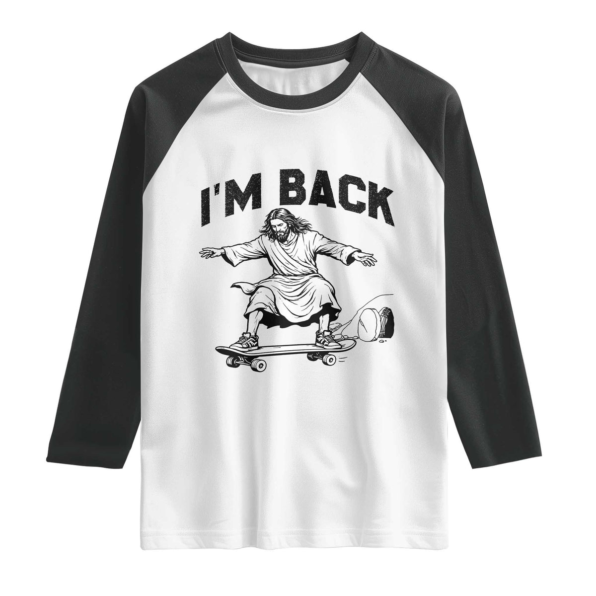 Christian Easter Raglan Shirt Funny Skateboard Jesus I am Back
