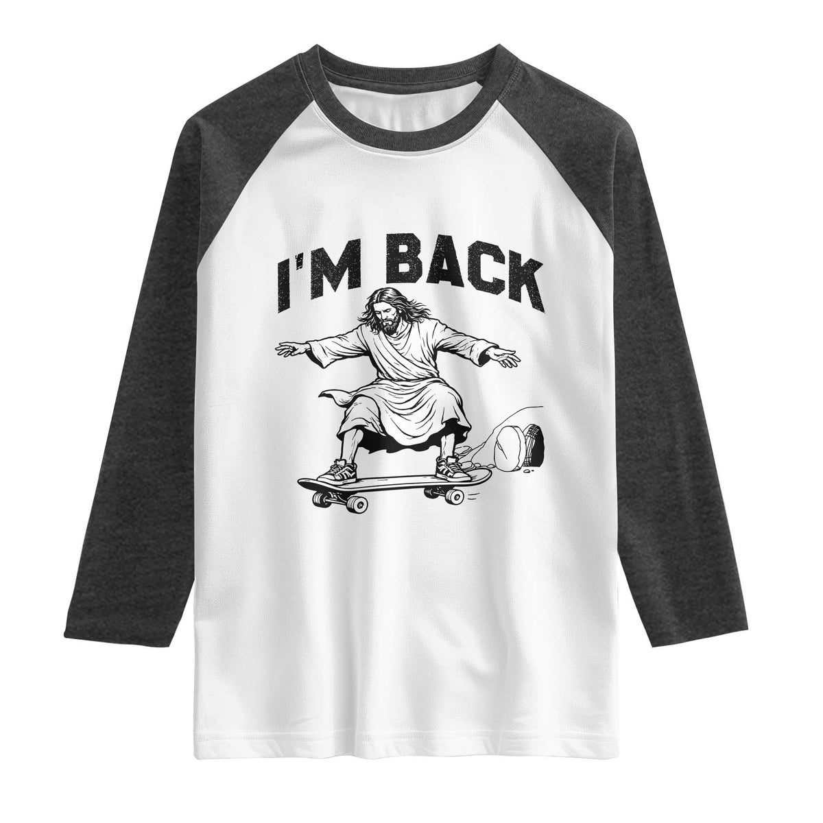 Christian Easter Raglan Shirt Funny Skateboard Jesus I am Back