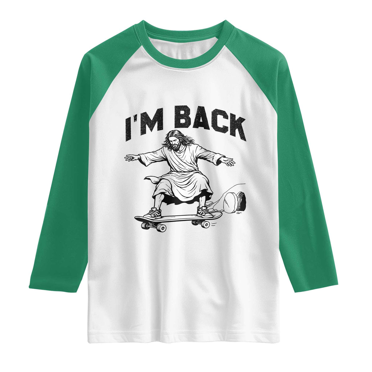 Christian Easter Raglan Shirt Funny Skateboard Jesus I am Back