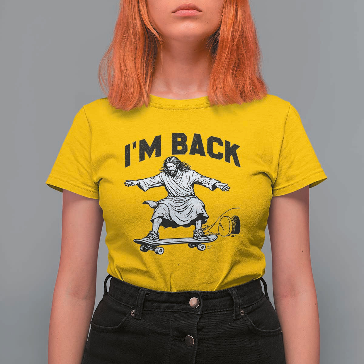 Christian Easter T Shirt For Women Funny Skateboard Jesus I am Back