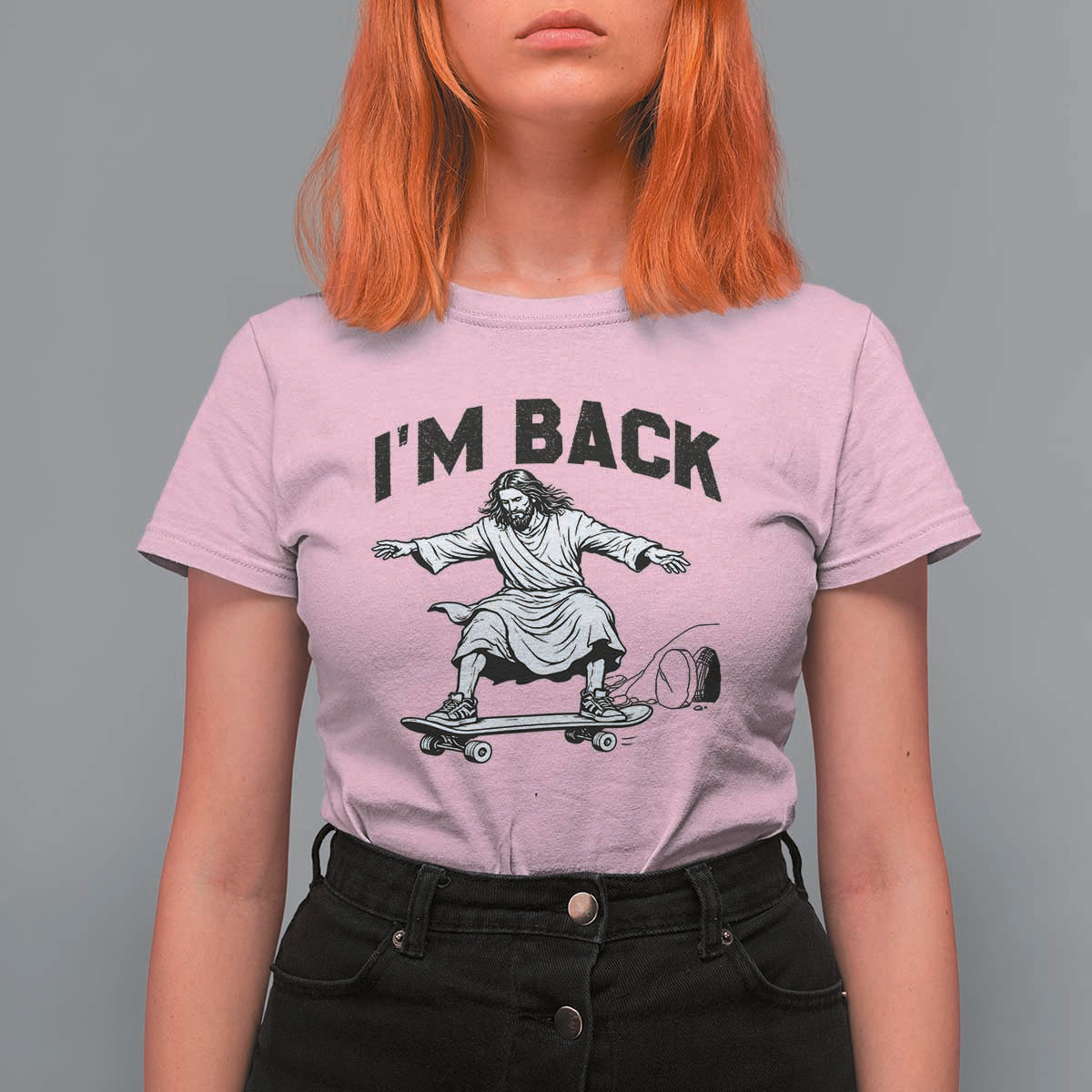 Christian Easter T Shirt For Women Funny Skateboard Jesus I am Back