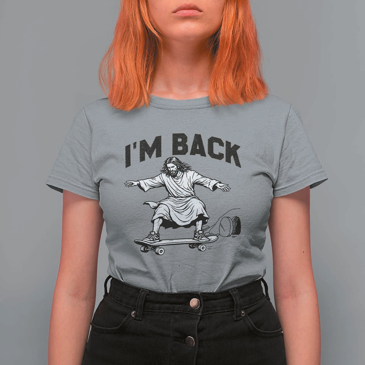 Christian Easter T Shirt For Women Funny Skateboard Jesus I am Back