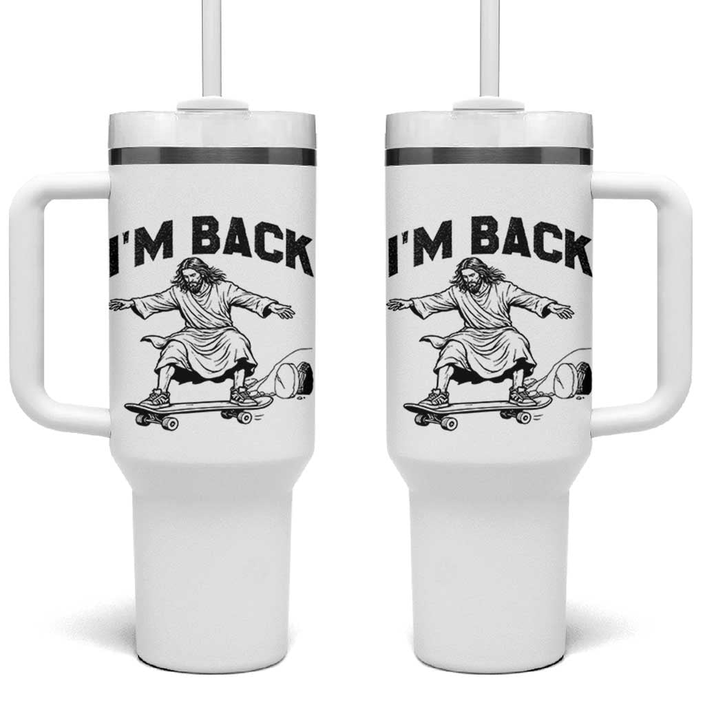 Christian Easter Tumbler With Handle Funny Skateboard Jesus I am Back