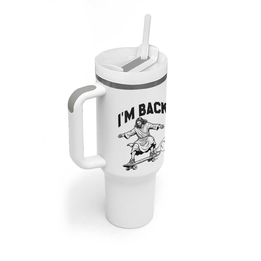 Christian Easter Tumbler With Handle Funny Skateboard Jesus I am Back